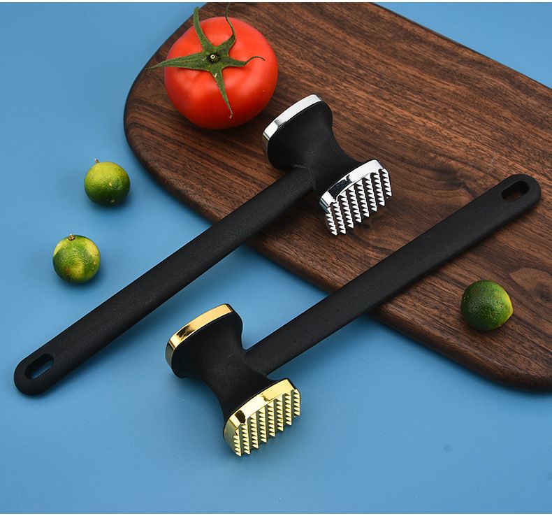 Dual-Sided Multi-Function Meat Mallet, 36 Spikes for Deep Tendon Cutting & Tenderizing, Flat Side for Smashing Cucumbers & Garlic, Nylon Handle with Zinc Alloy Head, Practical Kitchen Tool./golden - Image 3