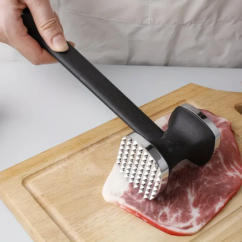 Dual-Sided Multi-Function Meat Mallet, 36 Spikes for Deep Tendon Cutting & Tenderizing, Flat Side for Smashing Cucumbers & Garlic, Nylon Handle with Zinc Alloy Head, Practical Kitchen Tool./golden - Image 5