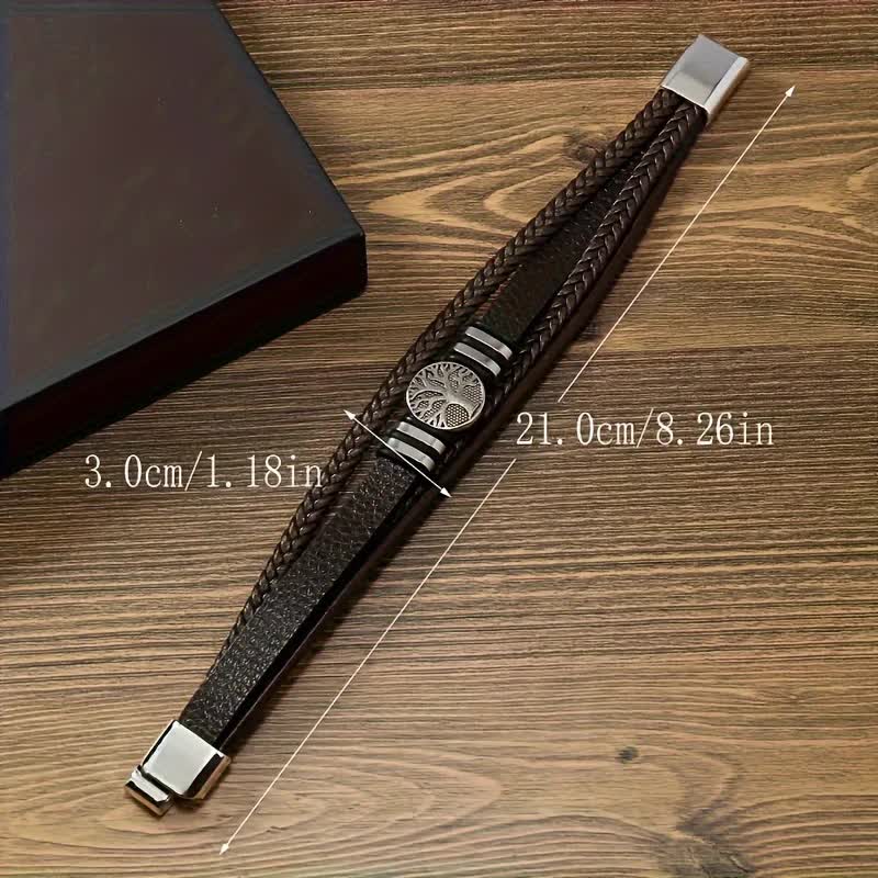 2PCS Handwoven Tree of Life Magnetic Clasp Bracelet, Red-Black Synthetic Leather Double-Layer Design, Vintage Style, Symbolizing Flourishing Life, Ideal for Personal Use or Gifting. - Image 5