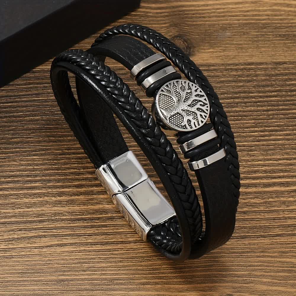 2PCS Handwoven Tree of Life Magnetic Clasp Bracelet, Red-Black Synthetic Leather Double-Layer Design, Vintage Style, Symbolizing Flourishing Life, Ideal for Personal Use or Gifting. - Image 8