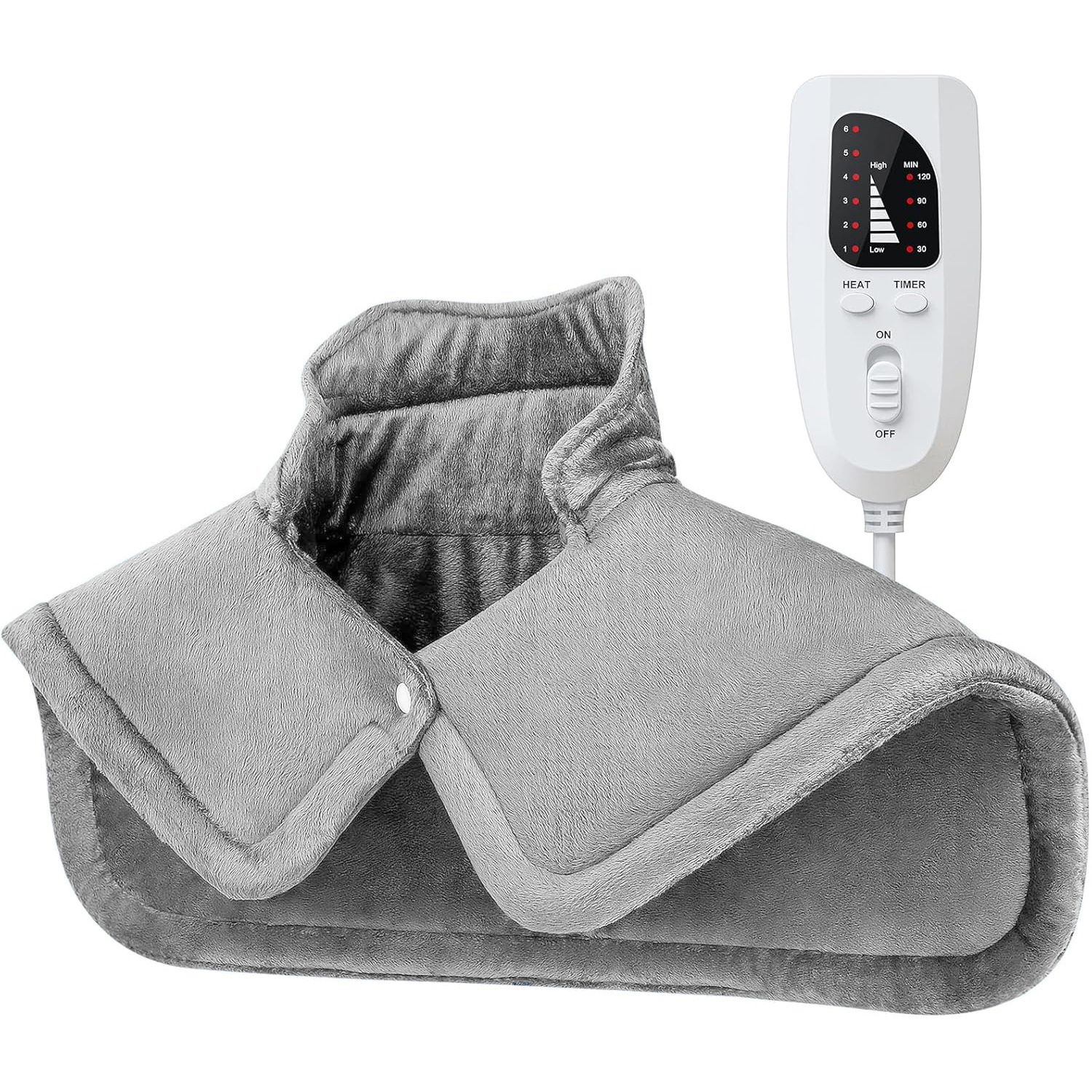 Silver gray This multifunctional electric heating pad: 6 temperature levels, 4 timer settings, magnetic interface, portable, machine washable, perfect for home relaxation and a warm gift. - Image 1