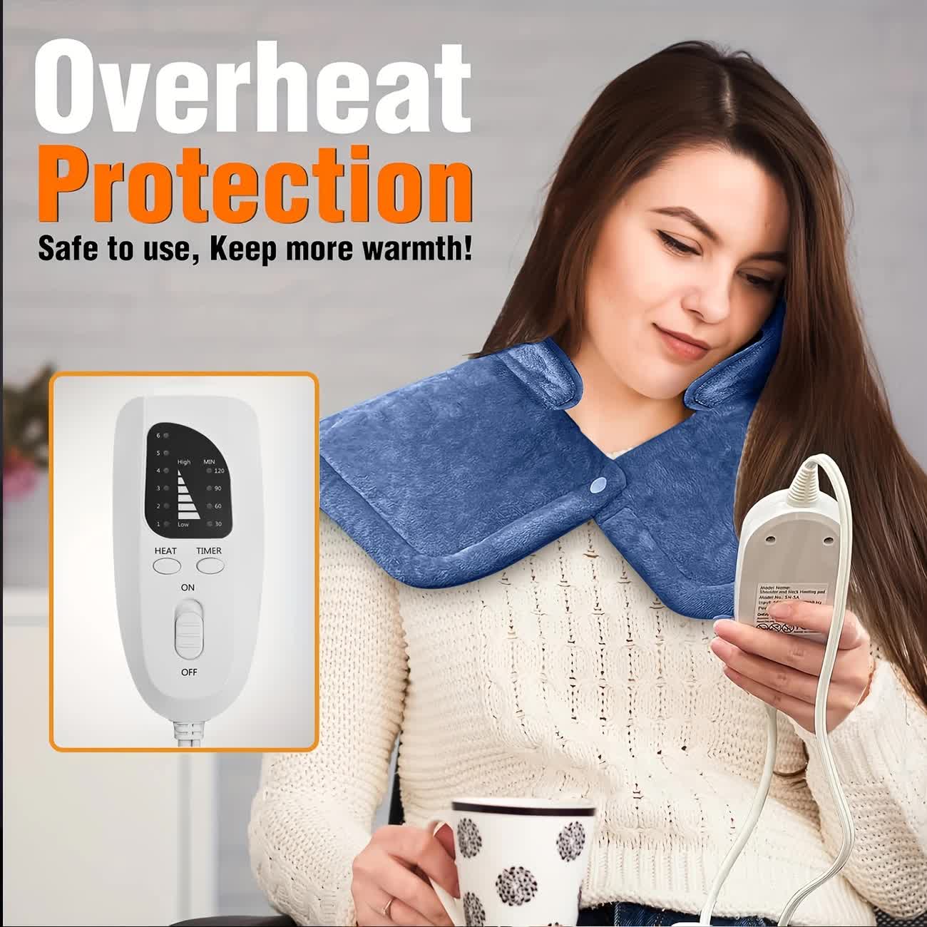 Silver gray This multifunctional electric heating pad: 6 temperature levels, 4 timer settings, magnetic interface, portable, machine washable, perfect for home relaxation and a warm gift. - Image 2