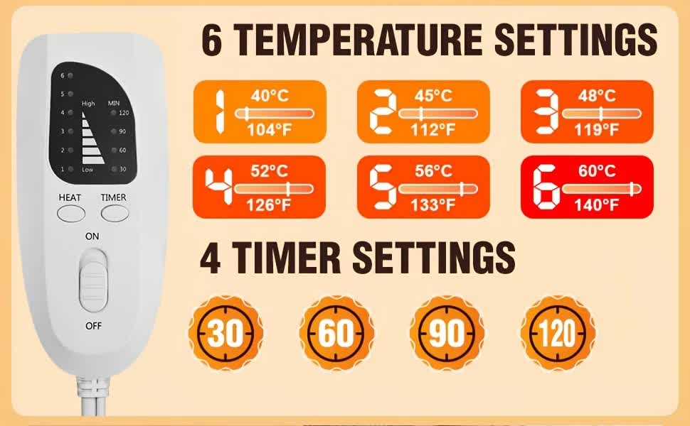 Silver gray This multifunctional electric heating pad: 6 temperature levels, 4 timer settings, magnetic interface, portable, machine washable, perfect for home relaxation and a warm gift. - Image 4