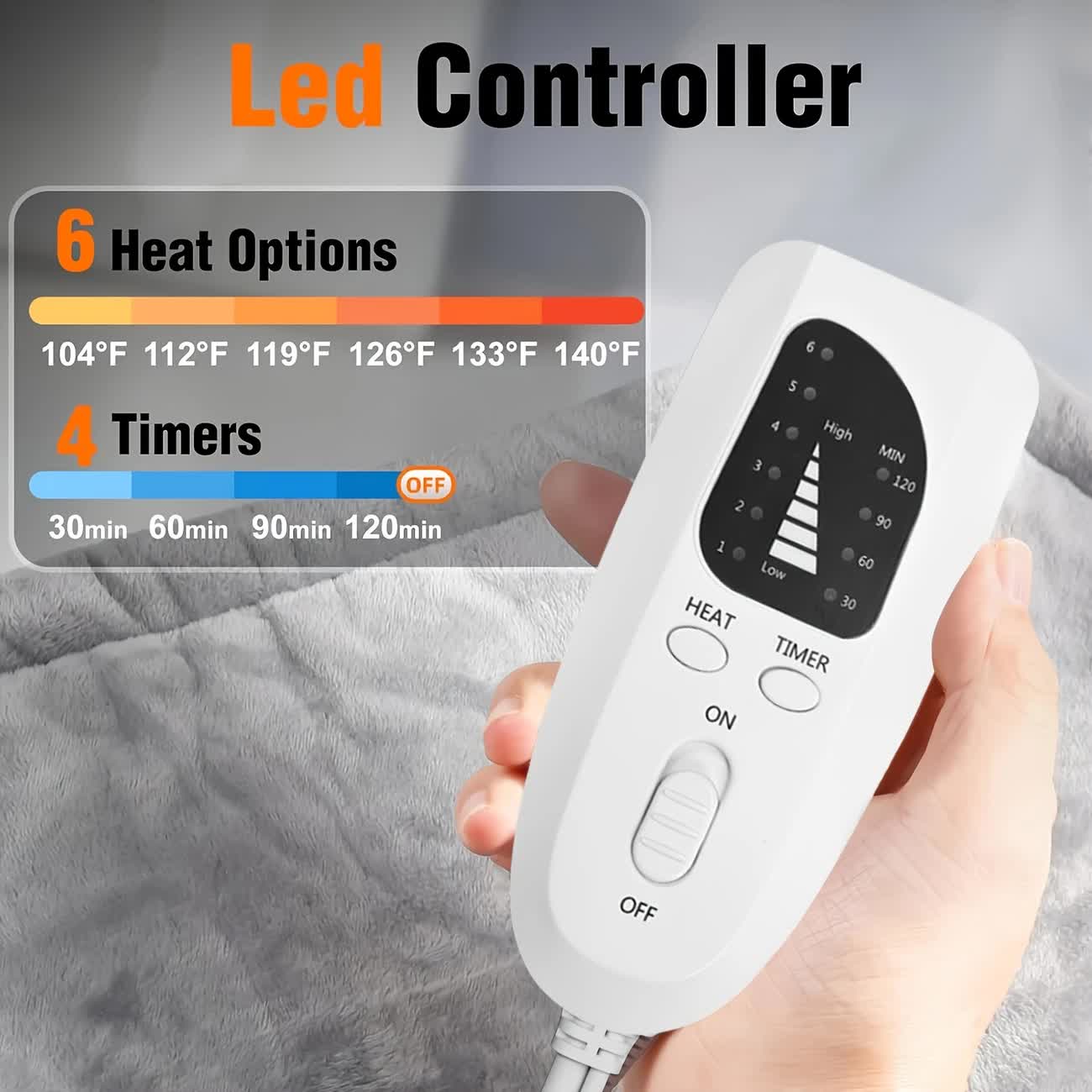 Silver gray This multifunctional electric heating pad: 6 temperature levels, 4 timer settings, magnetic interface, portable, machine washable, perfect for home relaxation and a warm gift. - Image 8