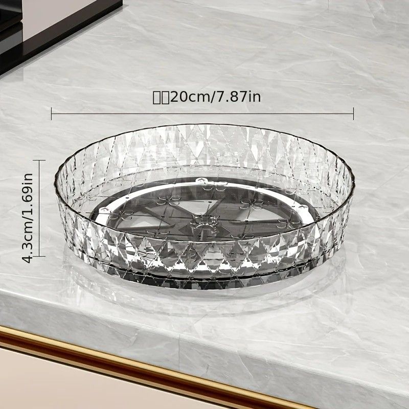 2PCS Acrylic Lazy Susan Organizer with Diamond Design | 360° Rotating Makeup & Vanity Tray | Modern Kitchen & Bathroom Storage（Transparent white） - Image 1