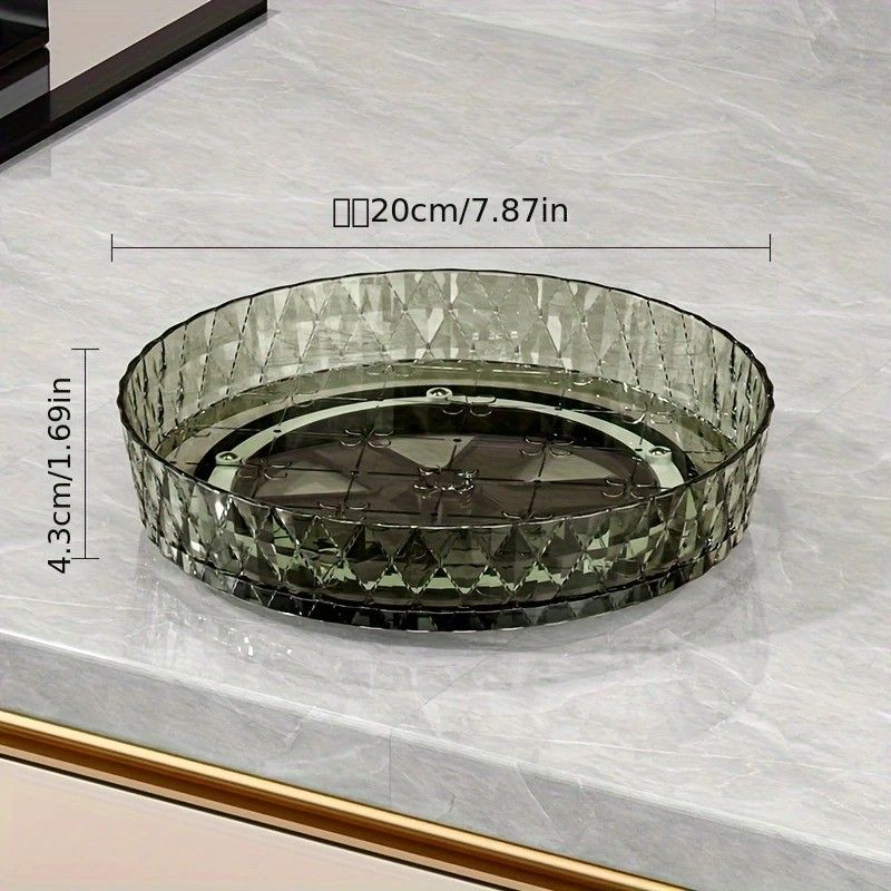 2PCS Acrylic Lazy Susan Organizer with Diamond Design | 360° Rotating Makeup & Vanity Tray | Modern Kitchen & Bathroom Storage（Transparent green） - Image 1