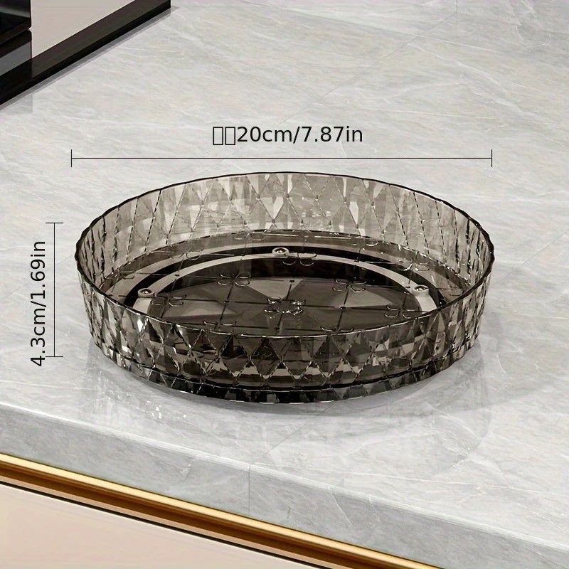 2PCS Acrylic Lazy Susan Organizer with Diamond Design | 360° Rotating Makeup & Vanity Tray | Modern Kitchen & Bathroom Storage（Transparent grey） - Image 1