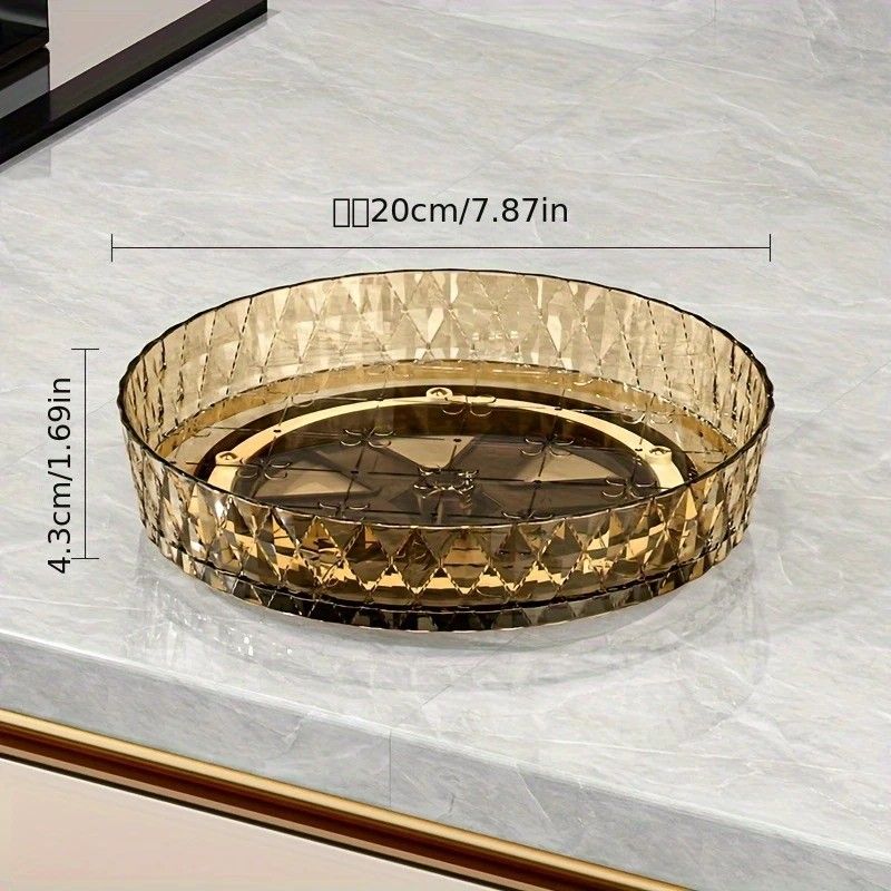 2PCS Acrylic Lazy Susan Organizer with Diamond Design | 360° Rotating Makeup & Vanity Tray | Modern Kitchen & Bathroom Storage（Transparent yellowish brown） - Image 1