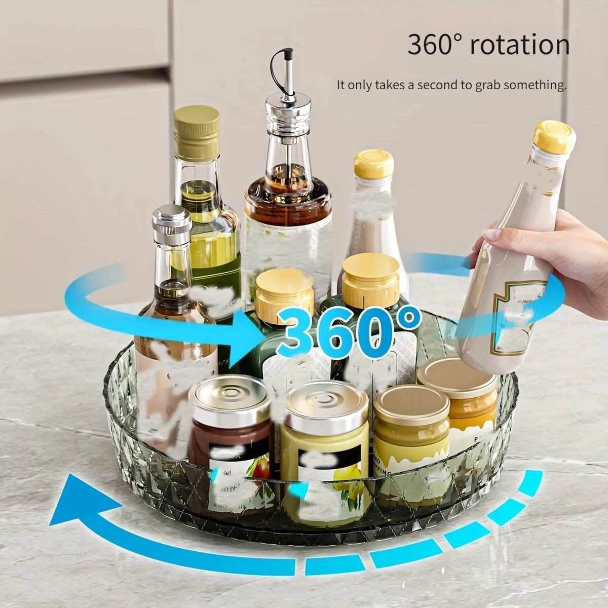 2PCS Acrylic Lazy Susan Organizer with Diamond Design | 360° Rotating Makeup & Vanity Tray | Modern Kitchen & Bathroom Storage（Transparent yellowish brown） - Image 7
