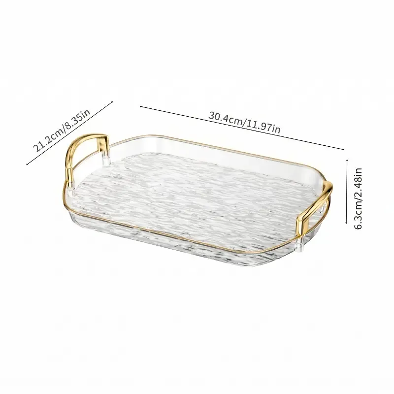 Water Ripple Double-Ear Tray: PET One-Piece Molded, Smooth & Easy to Clean, Gold/Silver Edge Thickened Double Ears, Small Size, Light Luxury & Multi-Purpose Storage/Phnom Penh (amber gold) - Image 5
