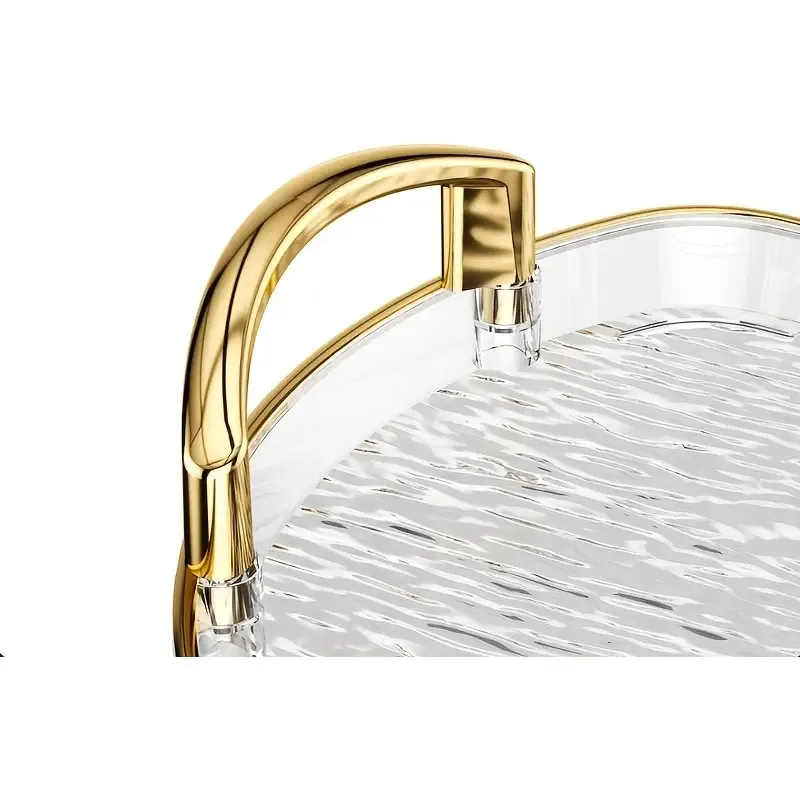 Water Ripple Double-Ear Tray: PET One-Piece Molded, Smooth & Easy to Clean, Gold/Silver Edge Thickened Double Ears, Small Size, Light Luxury & Multi-Purpose Storage/Phnom Penh (amber gold) - Image 6