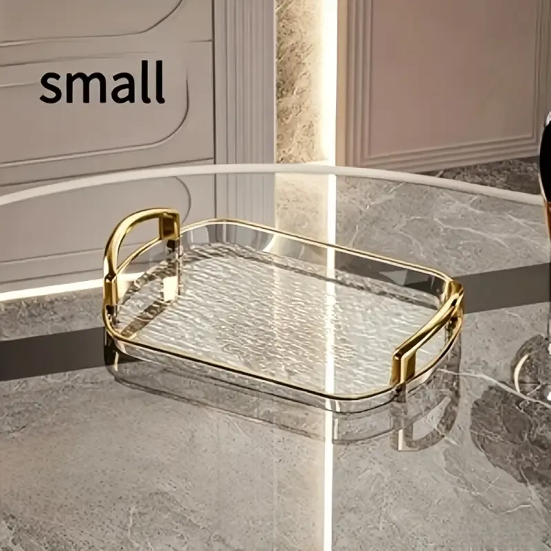 Water Ripple Double-Ear Tray: PET One-Piece Molded, Smooth & Easy to Clean, Gold/Silver Edge Thickened Double Ears, Small Size, Light Luxury & Multi-Purpose Storage/Phnom Penh transparent ash - Image 1
