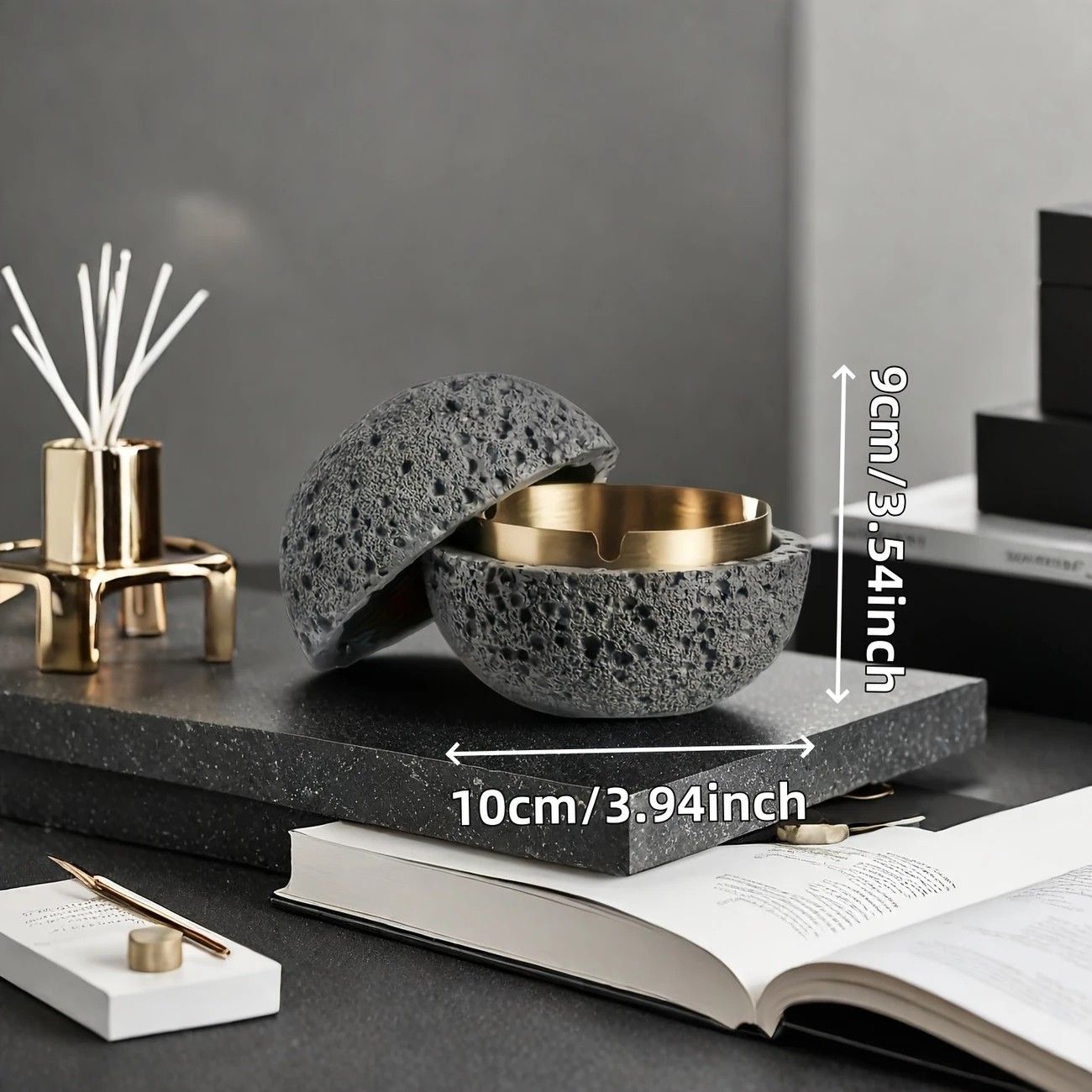 Nordic industrial style concrete ashtray, handcrafted with natural texture, detachable stainless steel bowl with anti-ash lid — easy to clean, durable, suitable for living rooms, bars, offices, ideal gift for Father’s Day, Christmas, housewarming.（BLACK) - Image 2