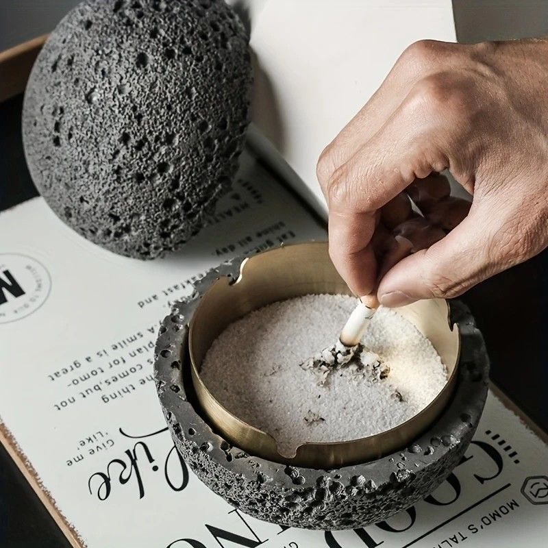 Nordic industrial style concrete ashtray, handcrafted with natural texture, detachable stainless steel bowl with anti-ash lid — easy to clean, durable, suitable for living rooms, bars, offices, ideal gift for Father’s Day, Christmas, housewarming.（BLACK) - Image 6