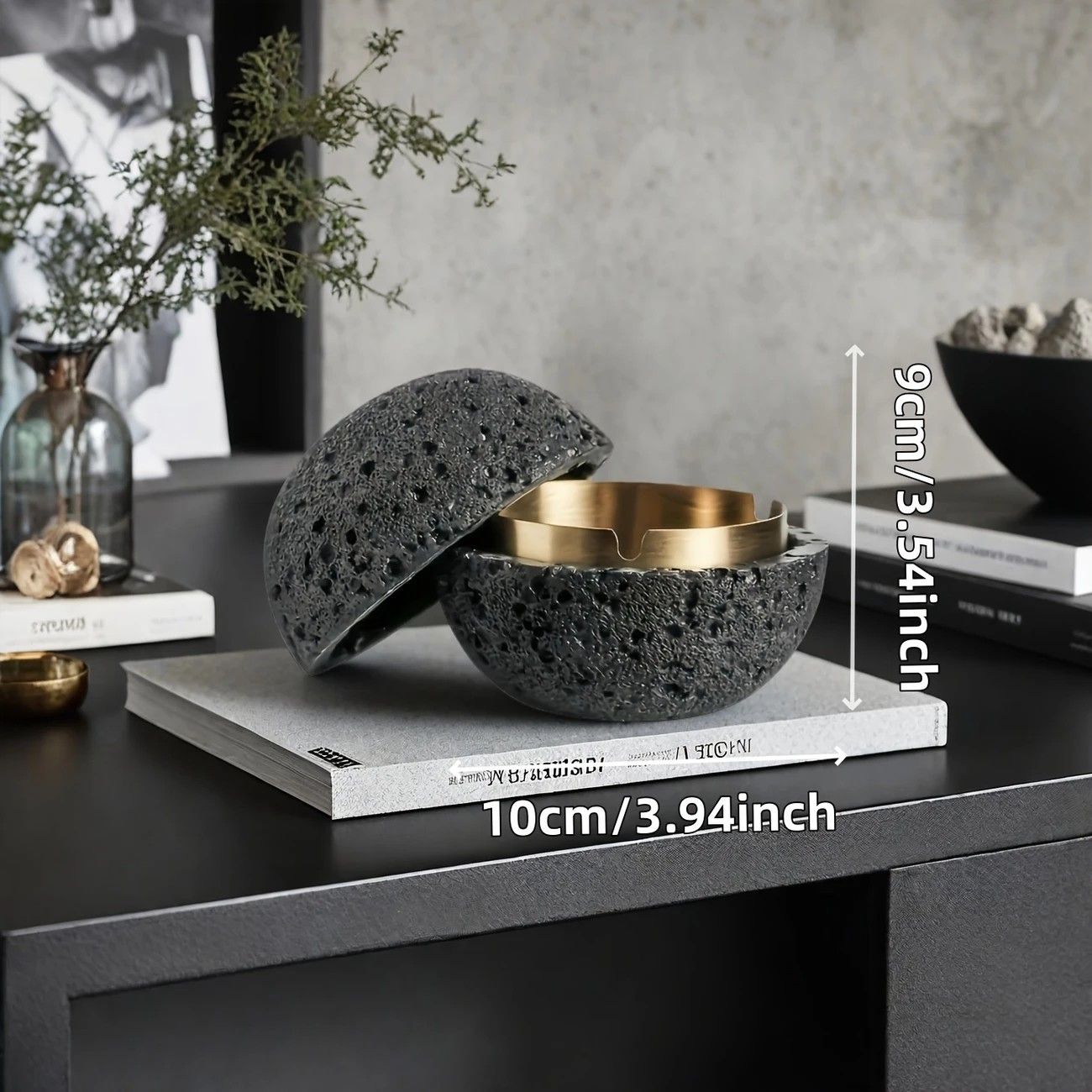 Nordic industrial style concrete ashtray, handcrafted with natural texture, detachable stainless steel bowl with anti-ash lid — easy to clean, durable, suitable for living rooms, bars, offices, ideal gift for Father’s Day, Christmas, housewarming.（Dark gr - Image 2