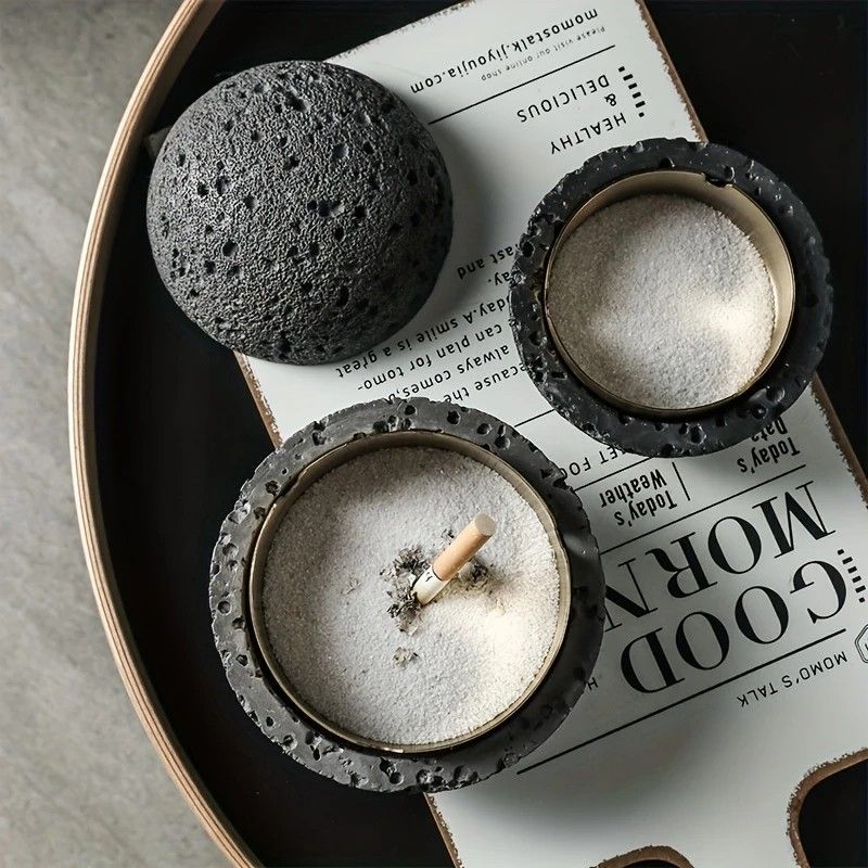 Nordic industrial style concrete ashtray, handcrafted with natural texture, detachable stainless steel bowl with anti-ash lid — easy to clean, durable, suitable for living rooms, bars, offices, ideal gift for Father’s Day, Christmas, housewarming.（Rock wh - Image 3