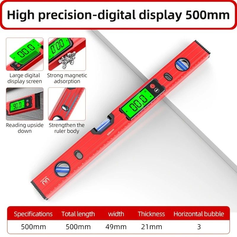 400mm Digital Level with Backlit LCD Display, Strong Magnetic Base, and Heavy-Duty Aluminum Alloy Material - Image 5