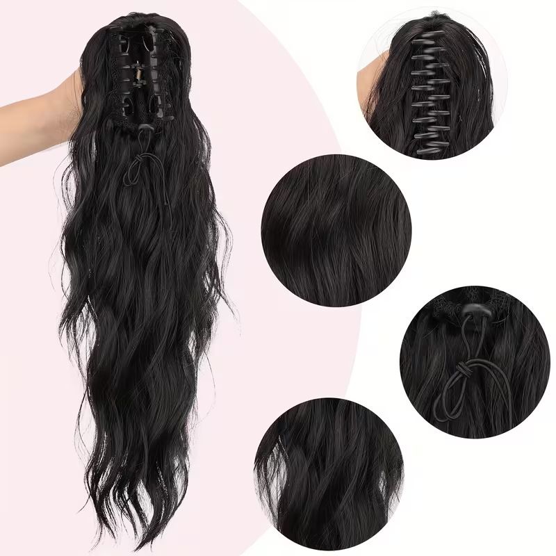 Water wave curly hair clip-in ponytail wig, made of high-heat-resistant synthetic material. Perfect for daily wear to add volume, ideal for holiday celebrations and Halloween parties.（light brown） - Image 2