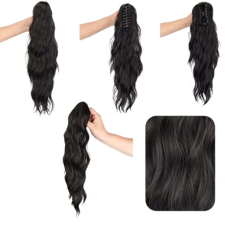 Water wave curly hair clip-in ponytail wig, made of high-heat-resistant synthetic material. Perfect for daily wear to add volume, ideal for holiday celebrations and Halloween parties.（light brown） - Image 3