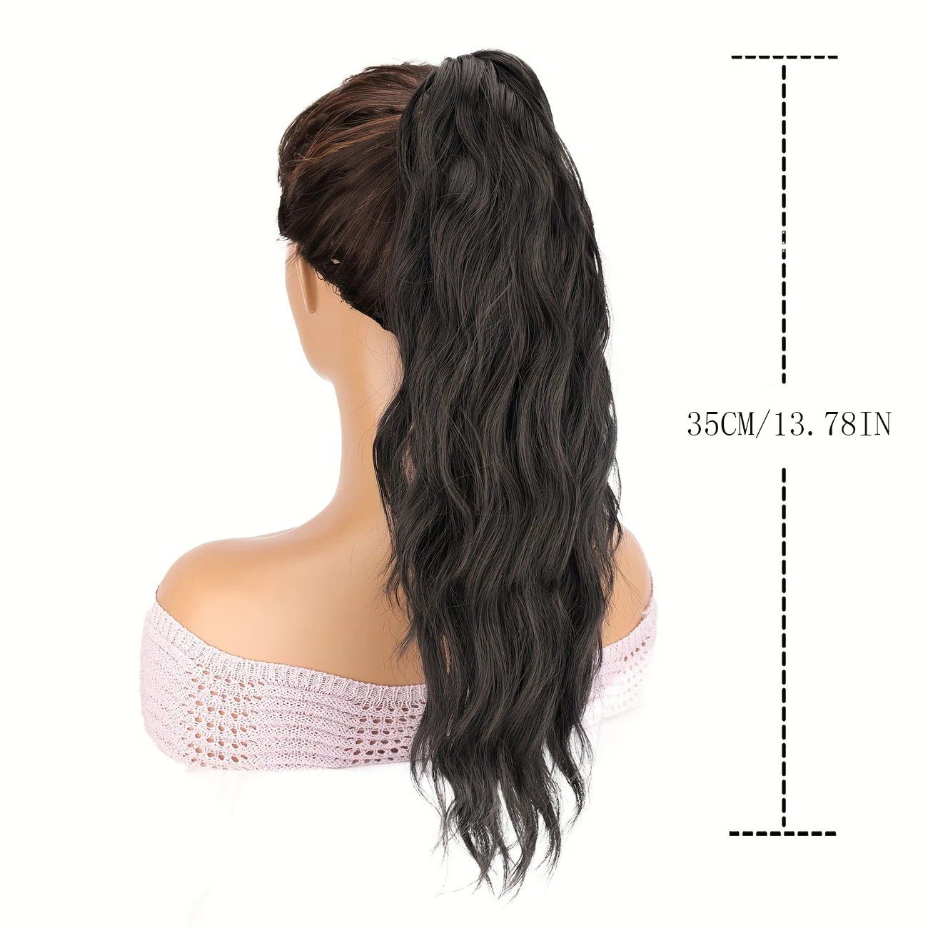 Water wave curly hair clip-in ponytail wig, made of high-heat-resistant synthetic material. Perfect for daily wear to add volume, ideal for holiday celebrations and Halloween parties.（Dark brown） - Image 7
