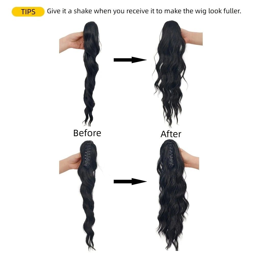 Water wave curly hair clip-in ponytail wig, made of high-heat-resistant synthetic material. Perfect for daily wear to add volume, ideal for holiday celebrations and Halloween parties.（Milk ash） - Image 8