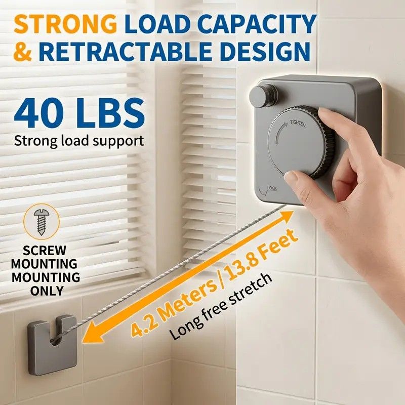 Retractable Invisible Clothesline | Freely Extends to 4.2 Meters, Holds Up to 40 Pounds, Suitable for Balcony Bathroom Outdoor Use, Essential for Small Spaces(white) - Image 3