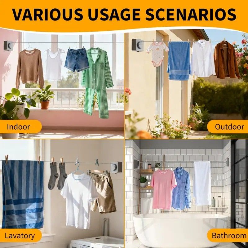 Retractable Invisible Clothesline | Freely Extends to 4.2 Meters, Holds Up to 40 Pounds, Suitable for Balcony Bathroom Outdoor Use, Essential for Small Spaces(grey) - Image 4