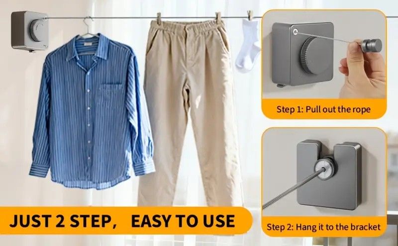 Retractable Invisible Clothesline | Freely Extends to 4.2 Meters, Holds Up to 40 Pounds, Suitable for Balcony Bathroom Outdoor Use, Essential for Small Spaces(grey) - Image 7