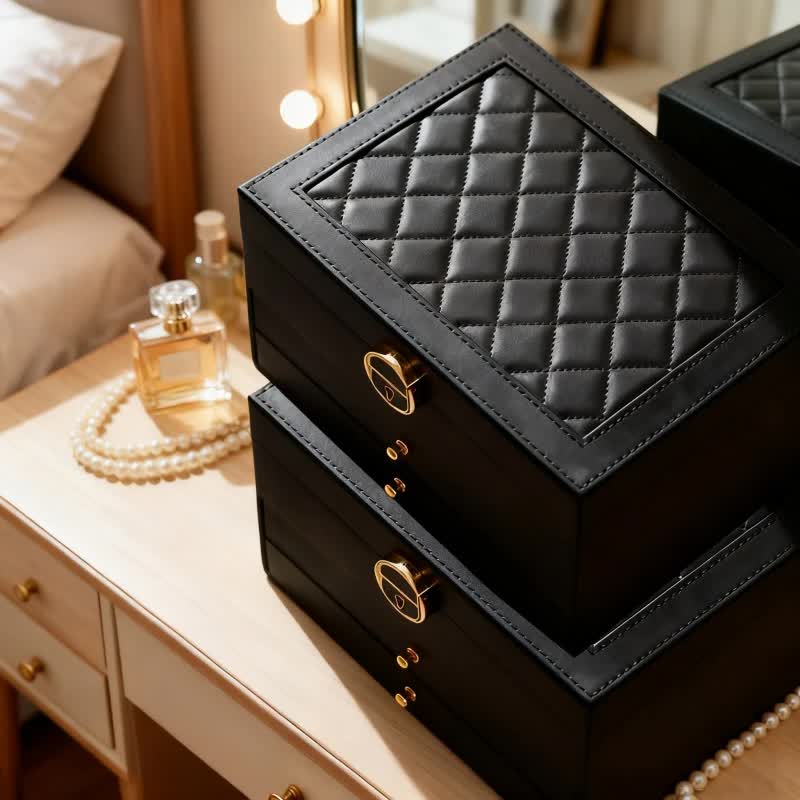 BLACK Multi - layer Jewelry Storage Box: Velvet Lining, Three - layer Zoning, Double - drawer Storage for Accessories - Image 1