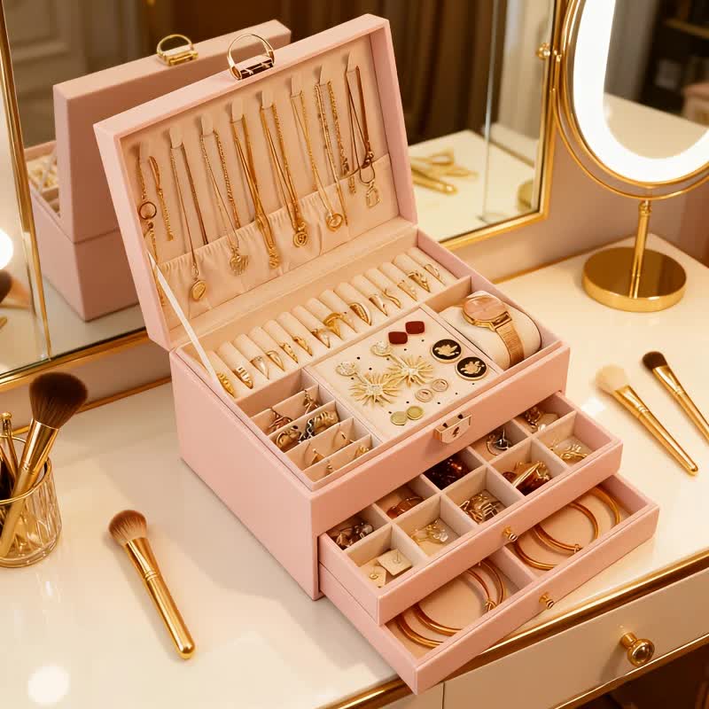 BLACK Multi - layer Jewelry Storage Box: Velvet Lining, Three - layer Zoning, Double - drawer Storage for Accessories - Image 5