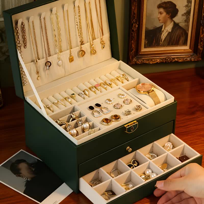 BLACK Multi - layer Jewelry Storage Box: Velvet Lining, Three - layer Zoning, Double - drawer Storage for Accessories - Image 8