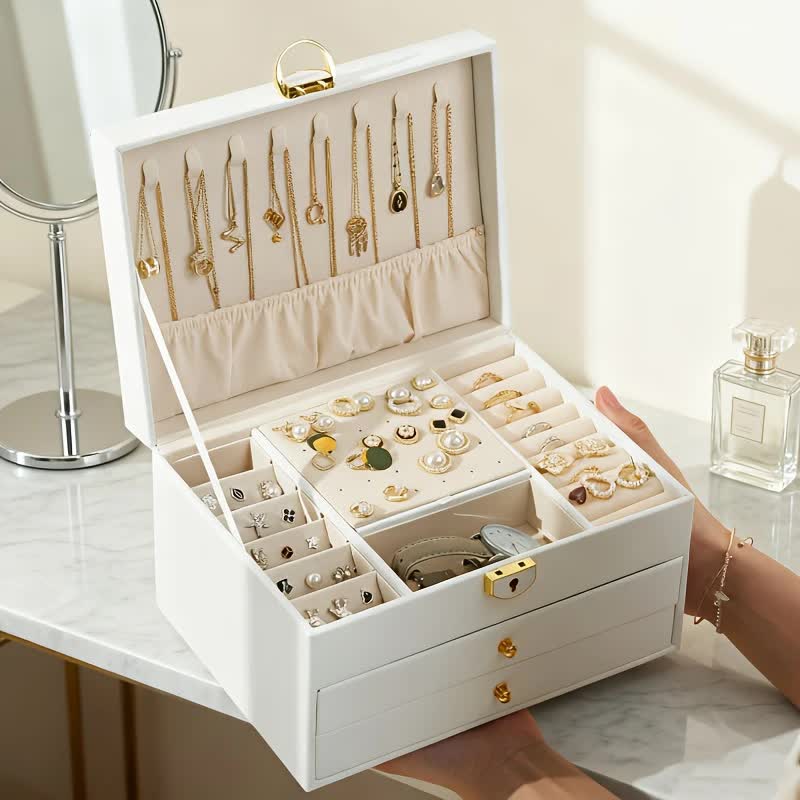 Dark green Multi - layer Jewelry Storage Box: Velvet Lining, Three - layer Zoning, Double - drawer Storage for Accessories - Image 7