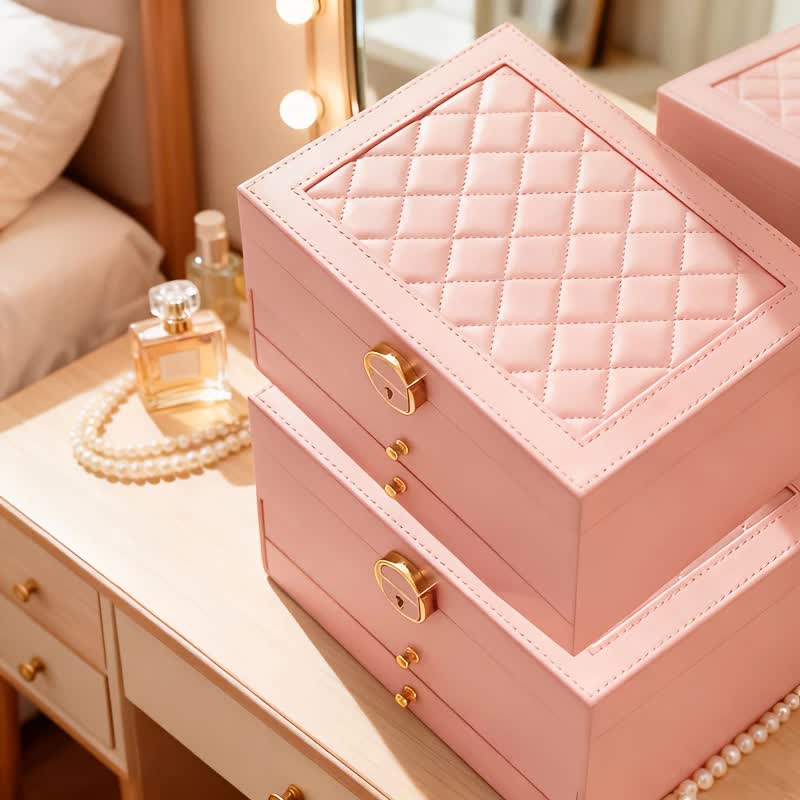 Pink Multi - layer Jewelry Storage Box: Velvet Lining, Three - layer Zoning, Double - drawer Storage for Accessories - Image 1