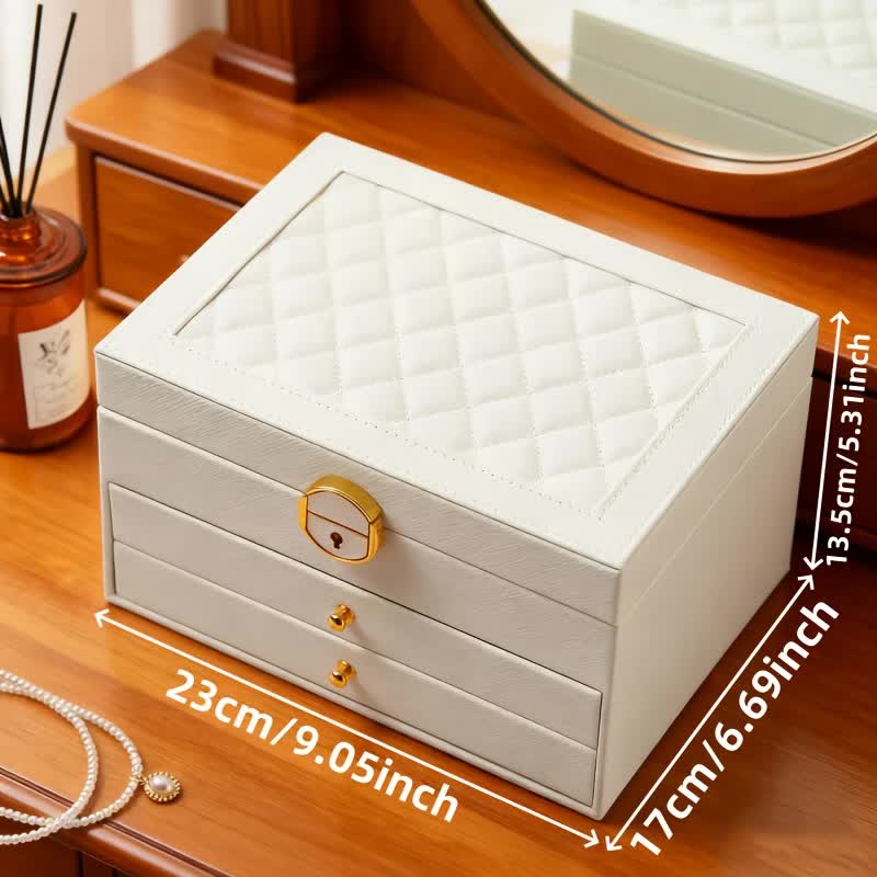 White Multi - layer Jewelry Storage Box: Velvet Lining, Three - layer Zoning, Double - drawer Storage for Accessories - Image 3