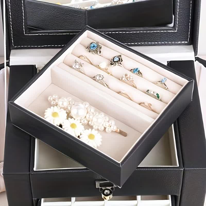 Women's Multi-functional Jewelry Box: Built-in Mirror, Multi-layer Drawer Storage, Side Hooks to Prevent Tangling and Protect Accessories.White - Image 2