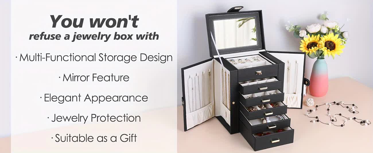 Women's Multi-functional Jewelry Box: Built-in Mirror, Multi-layer Drawer Storage, Side Hooks to Prevent Tangling and Protect Accessories.White - Image 7