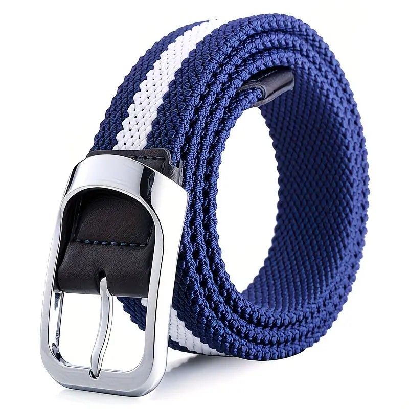 Three-Color Braided Golf Elastic Belt, Unisex, Stretchy Comfort and Versatile Matching, Top Choice for High-Quality Casual Trouser Belts/Blue and white - Image 1