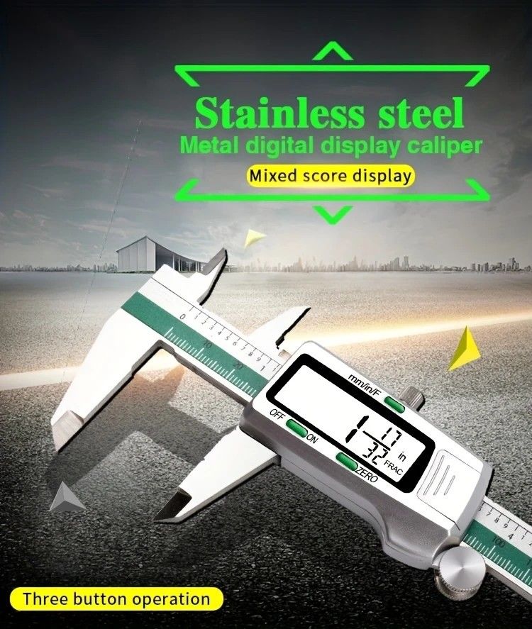 Stainless Steel Digital Caliper 150mm 6 Inch LCD Three Mode Metric Imperial Fractional One Touch Switch with Protective Case for Machinery DIY Precise Measurement - Image 3