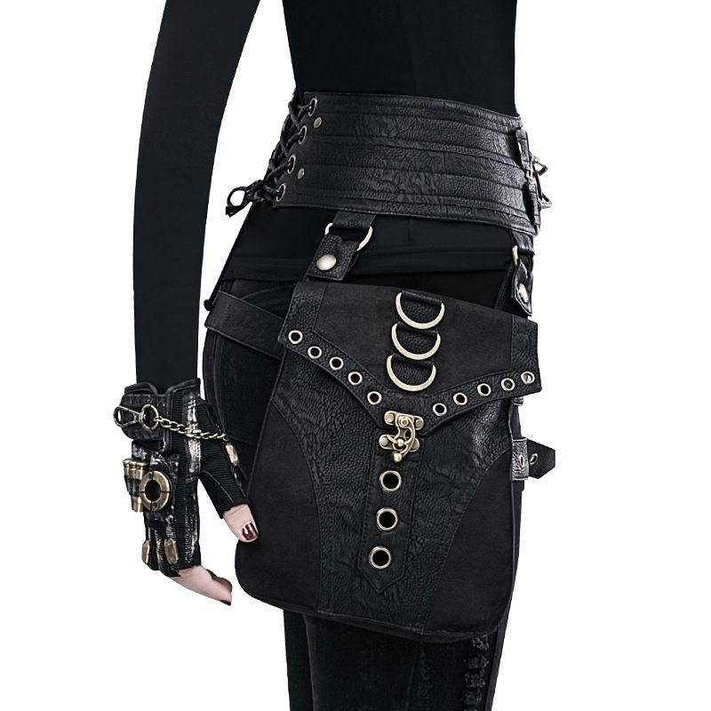 Steampunk PU Leather Waist Bag: Adjustable Waist Size with Rivet Detailing, Versatile as a Retro Leg Bag or Belt, Unisex for Motorcycle Riding and Stylish Outfits - Image 1