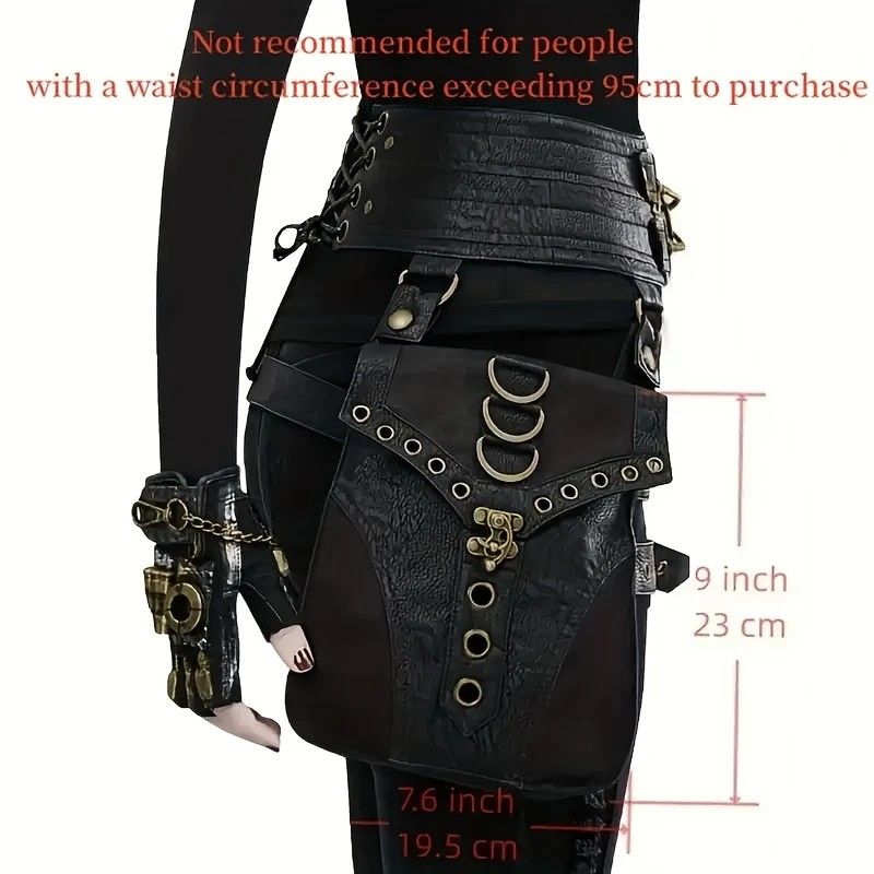 Steampunk PU Leather Waist Bag: Adjustable Waist Size with Rivet Detailing, Versatile as a Retro Leg Bag or Belt, Unisex for Motorcycle Riding and Stylish Outfits - Image 2