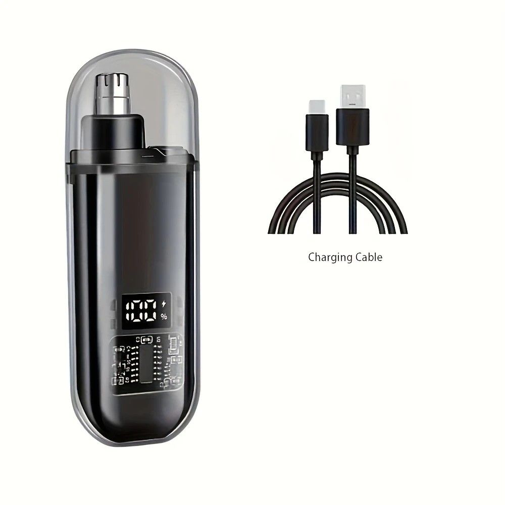 Electric nose hair trimmer, fashionable mini portable, wireless USB charging, suitable for both men and women, super easy-to-use nose hair trimmer.black - Image 1