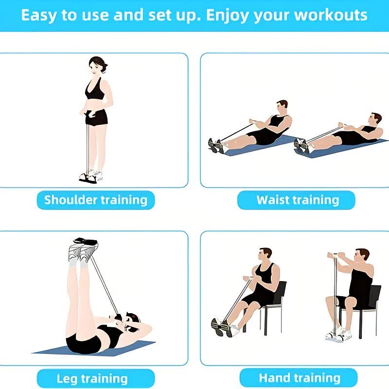 SKY blue Home-use six-tube resistance band with non-slip pedals and quiet rebound. Targets multiple muscle groups for full-body fat burning, shaping, and stretching. Portable and suitable for all. - Image 4