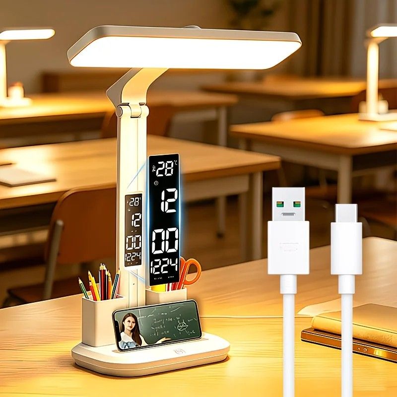 Multifunctional Smart Eye Protection Desk Lamp, integrating lighting, digital display, and storage in one, with multi-angle adjustment, eye-friendly and practical./11 rechargeable 2000mah - Image 1