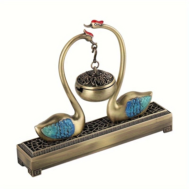 Swan Lake Double-Layer Incense Burner, Dual-Purpose Design, Deep Blue-Gold Swan, Auspicious Tea & Study Decoration - Image 1