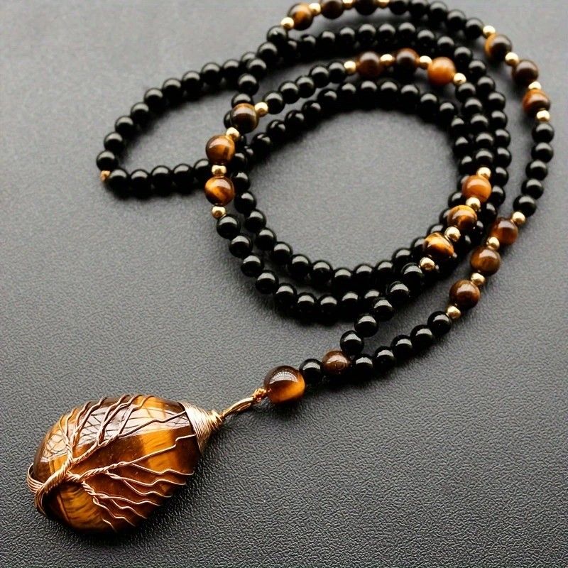 Natural Tiger’s Eye Hand-Coiled Tree of Life Pendant Necklace—Golden Light Guarding, Spiritual Companion - Image 2