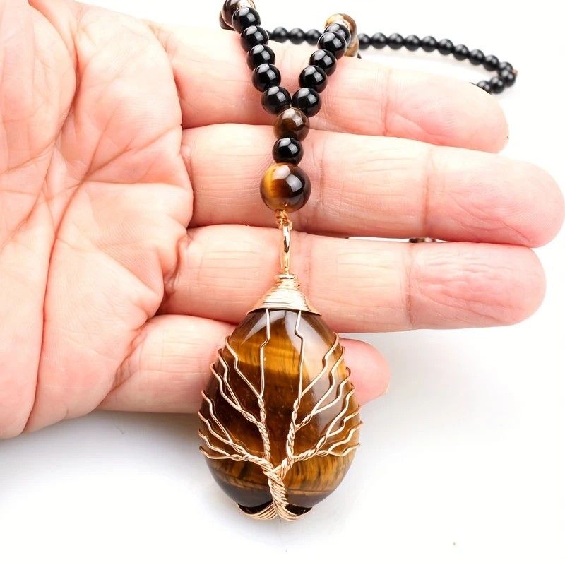 Natural Tiger’s Eye Hand-Coiled Tree of Life Pendant Necklace—Golden Light Guarding, Spiritual Companion - Image 3