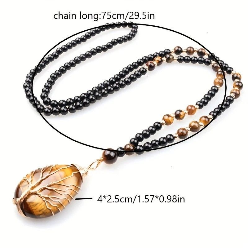 Natural Tiger’s Eye Hand-Coiled Tree of Life Pendant Necklace—Golden Light Guarding, Spiritual Companion - Image 6
