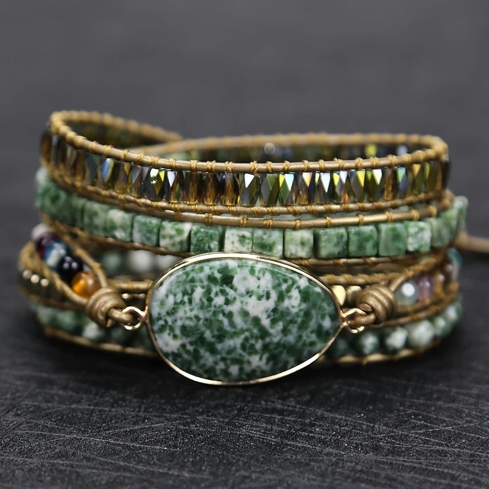 Vintage Handwoven Natural Stone Beaded Bracelet – Bohemian Charm, Each Amethyst Unique - Image 1