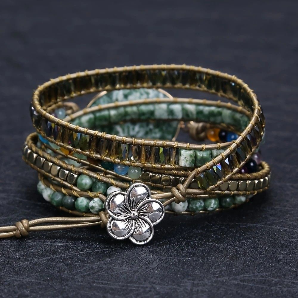 Vintage Handwoven Natural Stone Beaded Bracelet – Bohemian Charm, Each Amethyst Unique - Image 2
