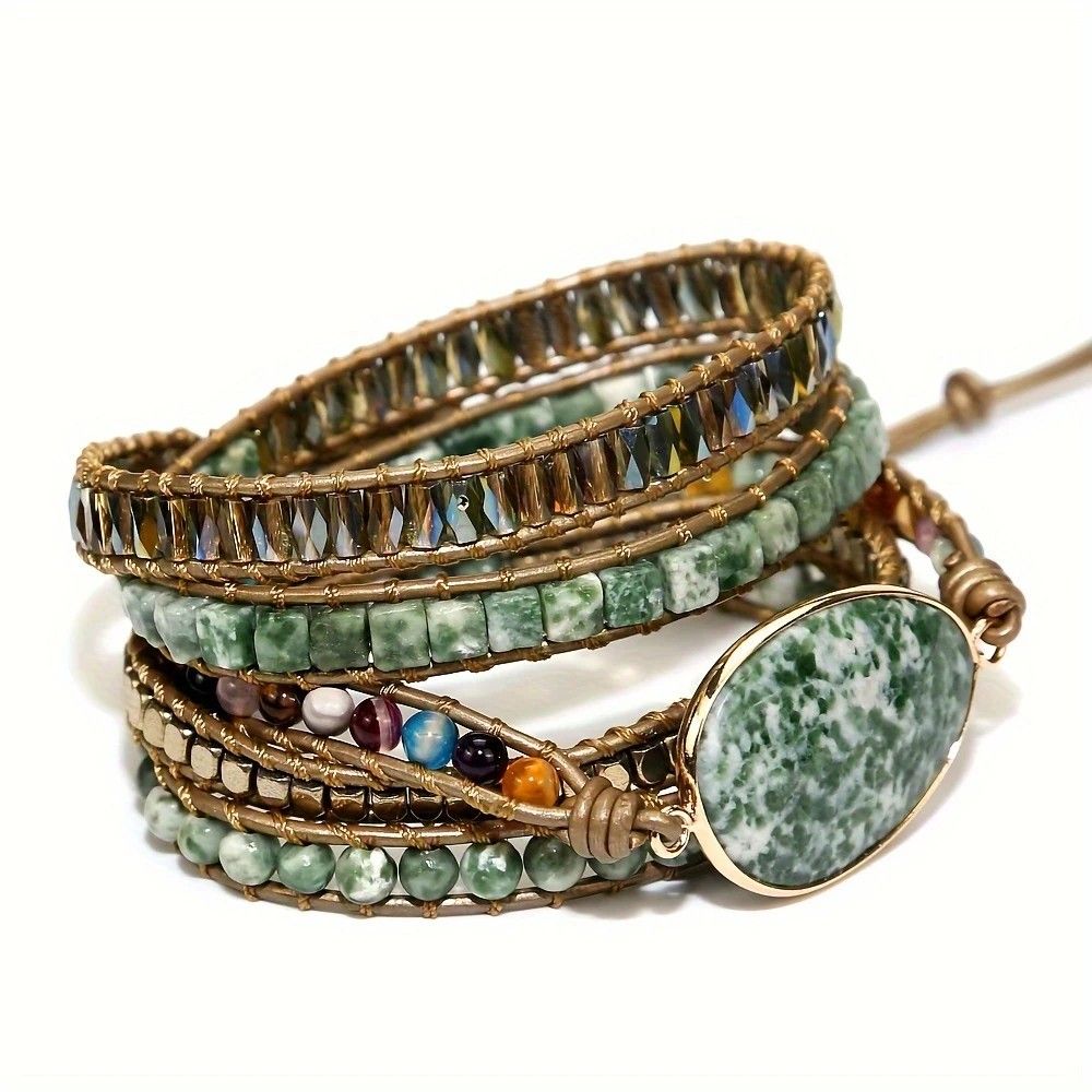 Vintage Handwoven Natural Stone Beaded Bracelet – Bohemian Charm, Each Amethyst Unique - Image 3